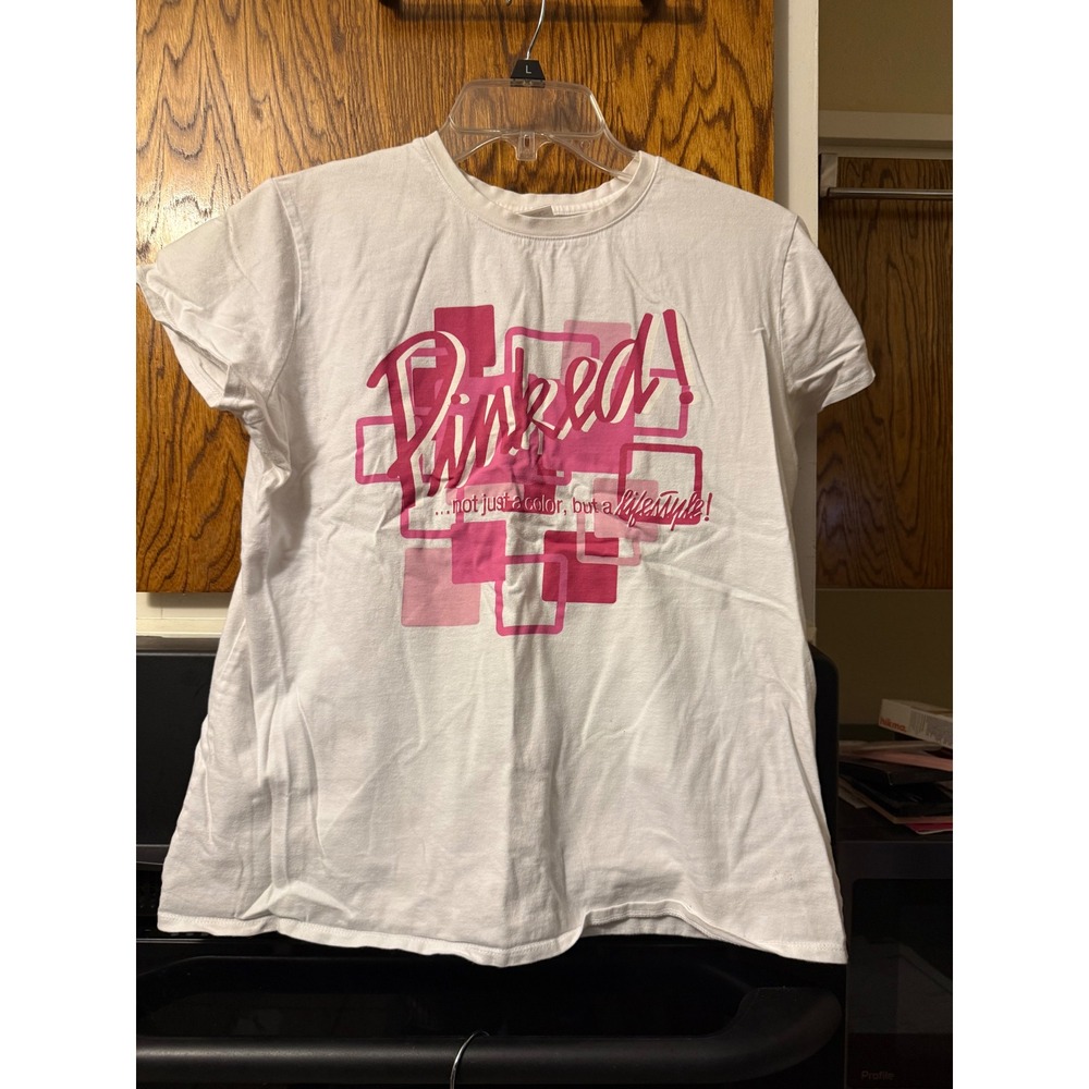 Get Pinked White Graphic T-Shirt Pinked Not Just A Color Lifestyle Size 12-14